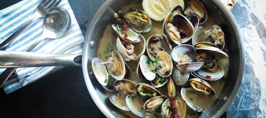 Shellfish in a pan