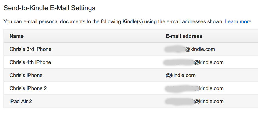 Send to Kindle email settings